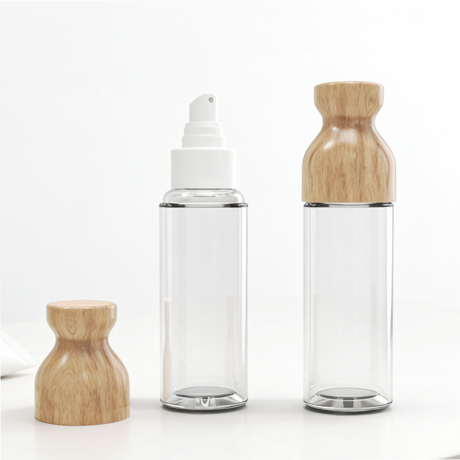 Capsule shaped Sunscreen Squeeze Bottle set, portable refillable travel squeeze container with split cover and star charm keyring, multi-angle product showcase